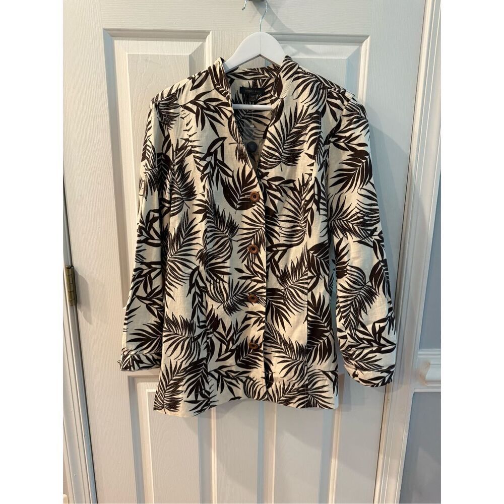 Nordstrom Amber Sun Tan & Brown Fern Linen Blend Jacket sz S NWOT